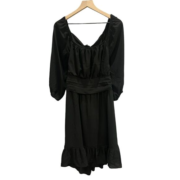 Dokotoo Womens Black Solid A-Line Dress Size 2XL Square Neck Tie Back Ruffle - Picture 1 of 11